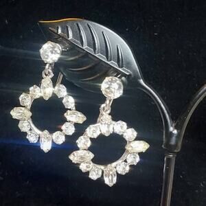 Vintage Carl Art Rhinestone Sterling Silver Screw Back Earrings Costume Jewelry